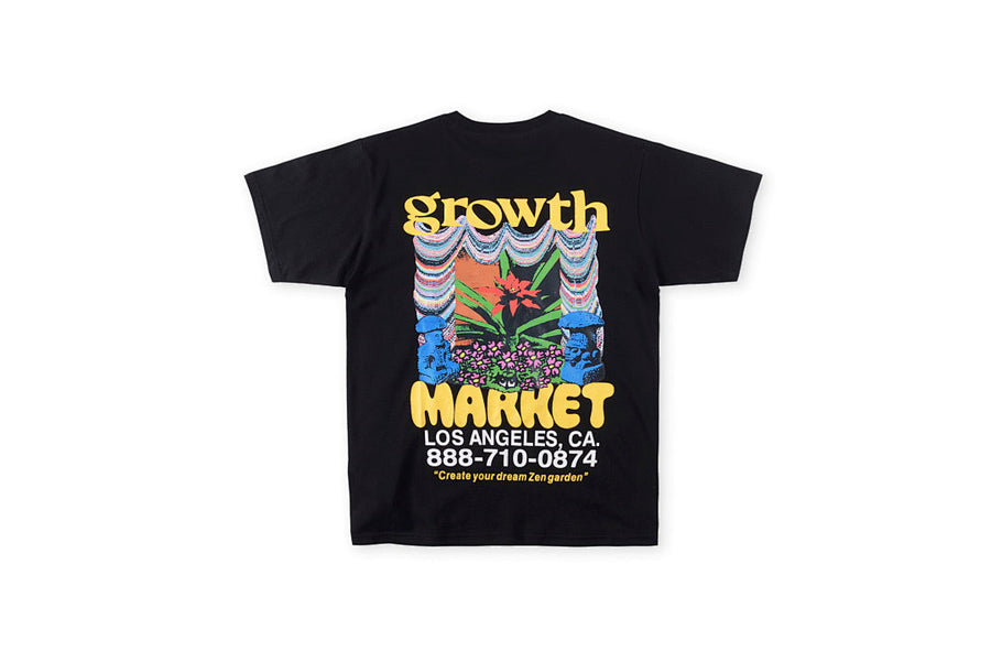 Travis Scott x Cactus Jack Market Graphic T-Shirt in Black and Light Gray.