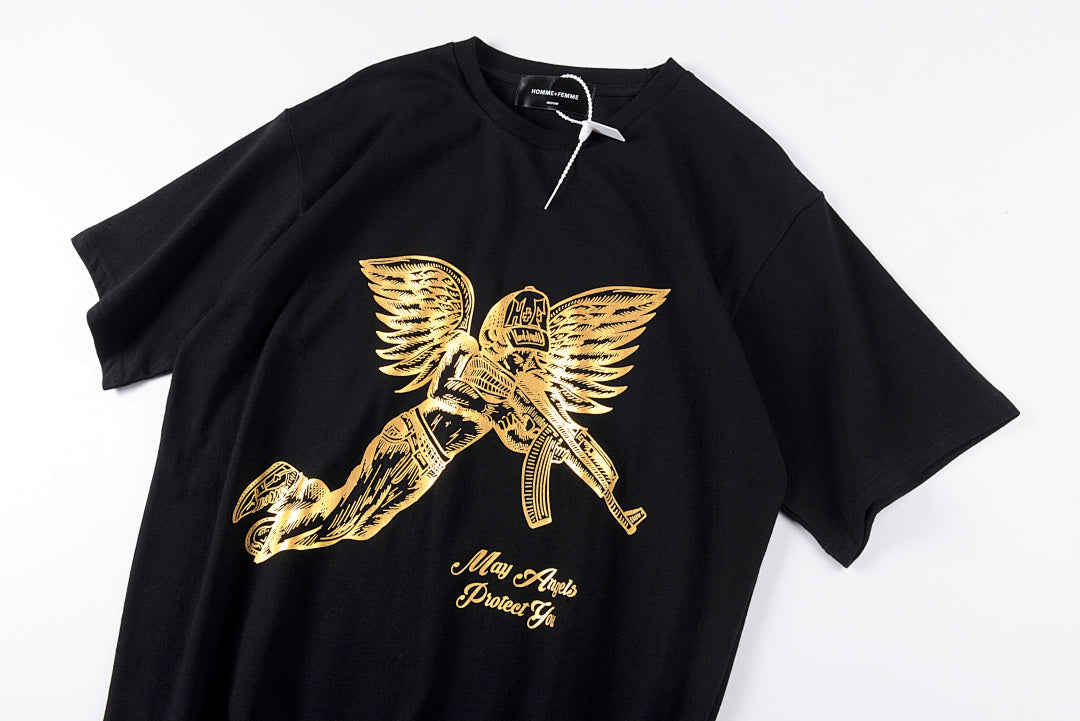 Homme Femme Gold Foil Angel Graphic Couples T-Shirt - Black / Light Gray - product image 7