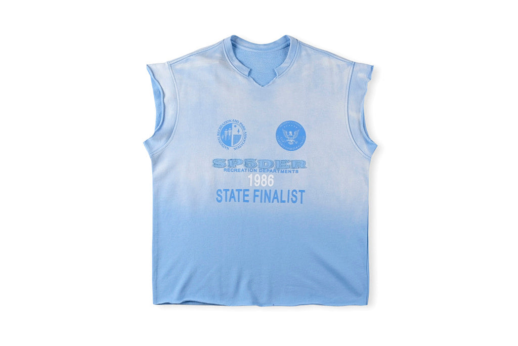 Sp5der 555555 Washed Embroidered Sleeveless T-Shirt - Light Blue - product image 1