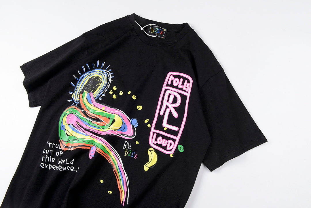 Rolling Bass Crew Hand-Drawn Graffiti T-Shirt - Black - product image 9