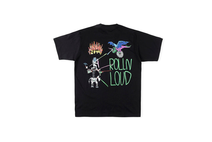 Rolling Bass Crew Hand-Drawn Graffiti T-Shirt - Black