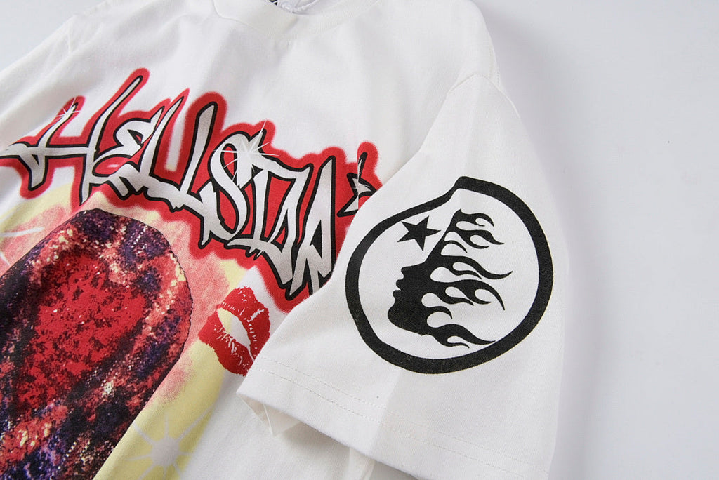 Hellstar Studios Lovers Flaming Heart Graphic T-Shirt - Light Gray - product image 5