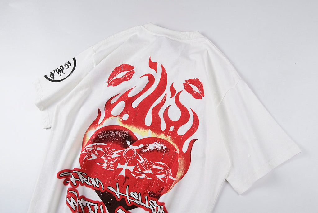 Hellstar Studios Lovers Flaming Heart Graphic T-Shirt - Light Gray - product image 11