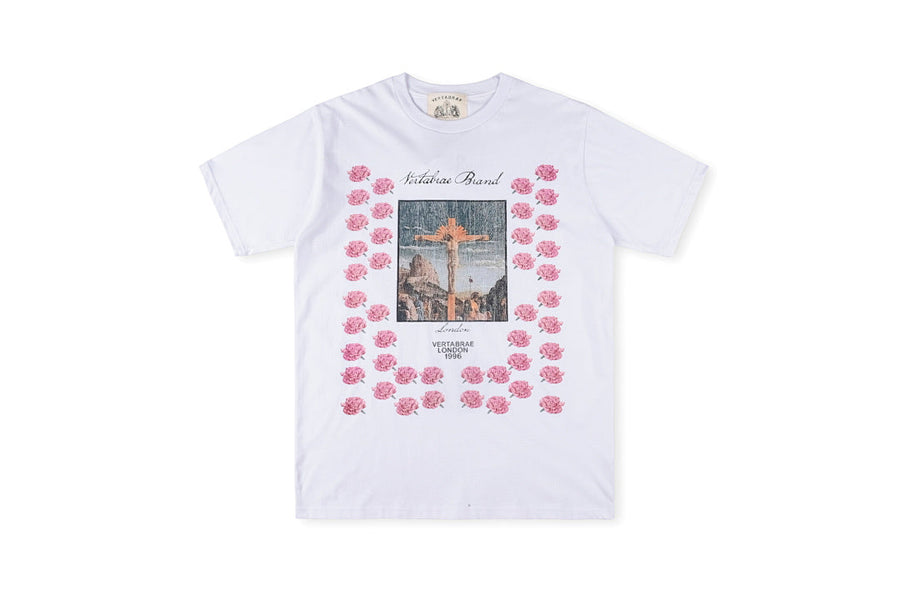 Vertabre Push Rose Sanskrit Graphic Vintage T-Shirt - White