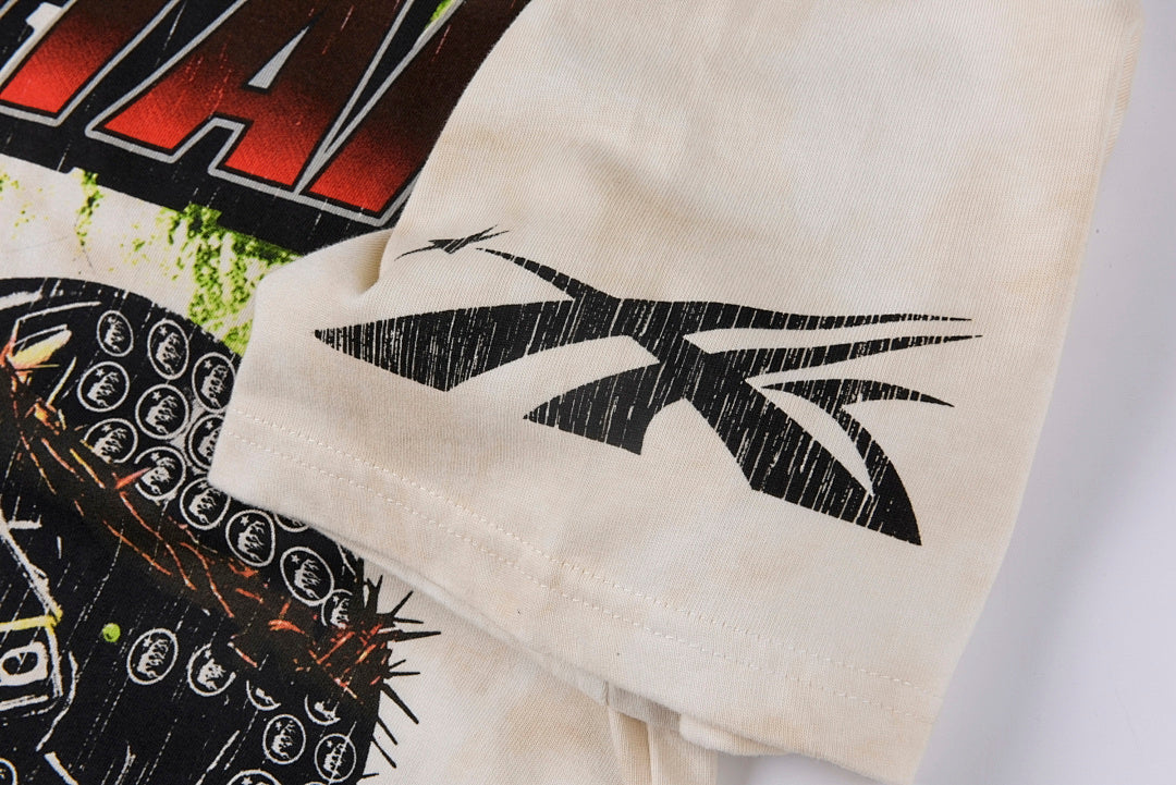 Hellstar Studios War Ready Skull Helmet Tie-Dye T-Shirt - Light Gray Cream - product image 6