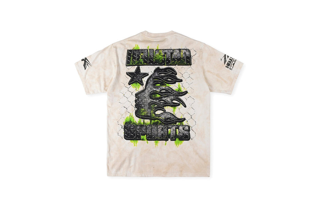 Hellstar Studios War Ready Skull Helmet Tie-Dye T-Shirt - Light Gray Cream - product image 1