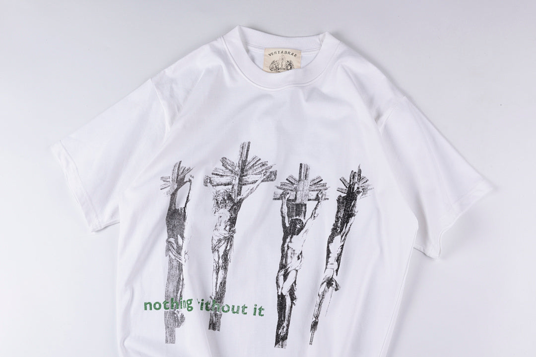 Vertabre Push Crucifix Graphic Cotton T-Shirt - Light Gray - product image 7