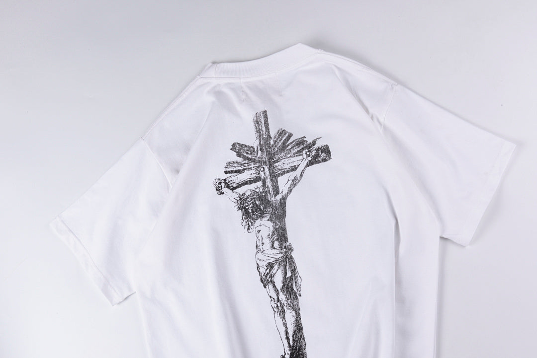 Vertabre Push Crucifix Graphic Cotton T-Shirt - Light Gray - product image 10