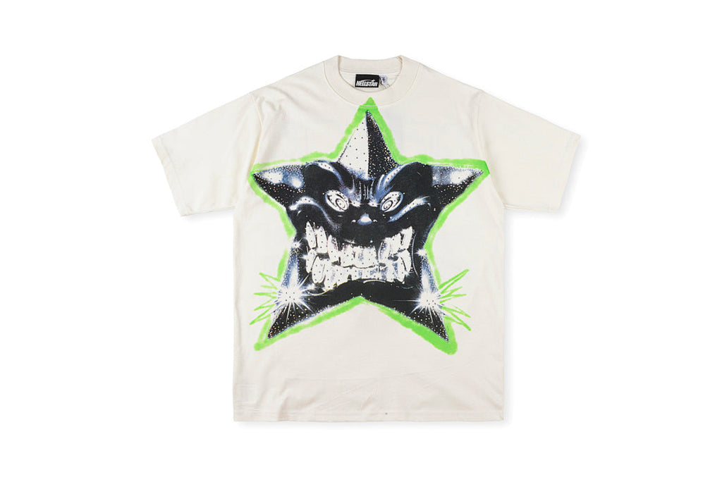 Hellstar Studios Smiling Star Rhinestone T-Shirt - Light Gray - product image 1