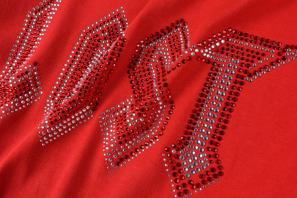 Lost Intricacy Rhinestone Logo Washed Cotton T-Shirt - Red - product image 6
