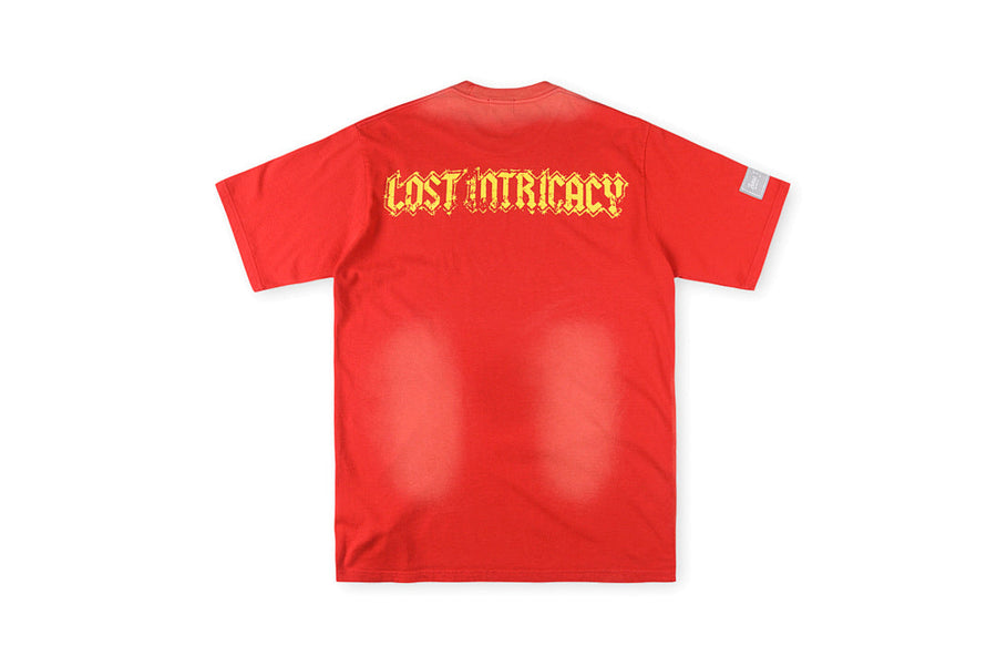 Lost Intricacy Rhinestone Logo Washed Cotton T-Shirt - Red