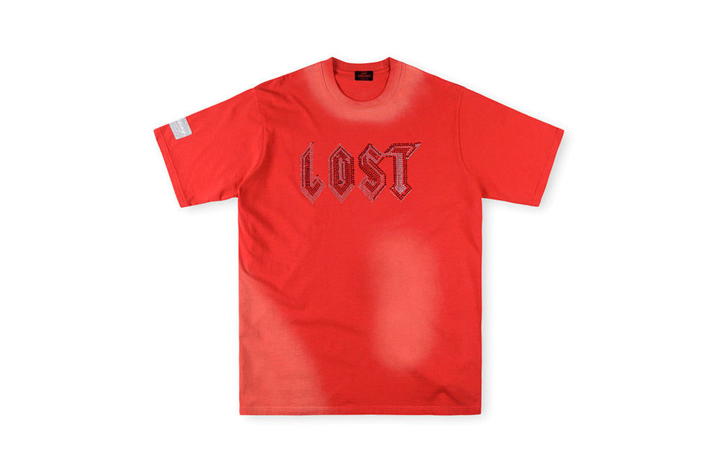 Lost Intricacy Rhinestone Logo Washed Cotton T-Shirt - Red - product image 1