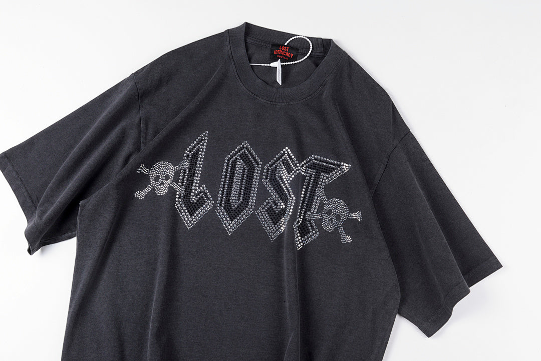 Lost Intricacy Rhinestone Skull Washed Cotton T-Shirt - Charcoal - product image 6