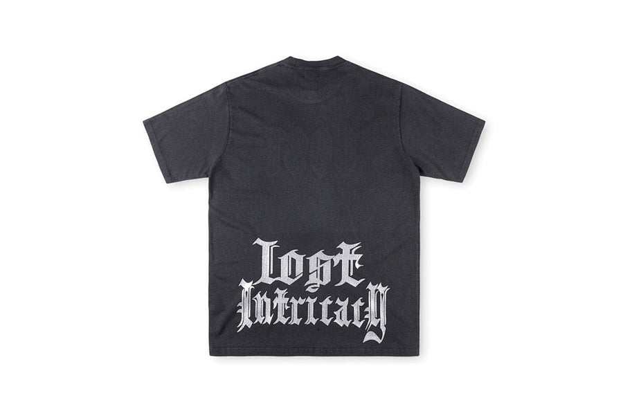 Lost Intricacy Rhinestone Skull Washed Cotton T-Shirt - Charcoal