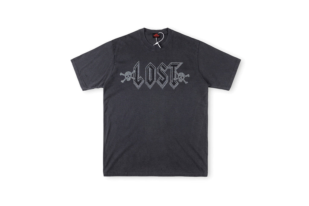 Lost Intricacy Rhinestone Skull Washed Cotton T-Shirt - Charcoal - product image 1