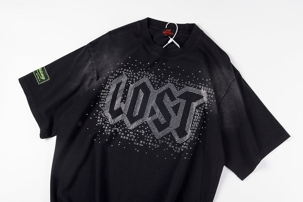 Lost Intricacy Rhinestone Logo Washed Cotton T-Shirt - Black / Light Gray - product image 3