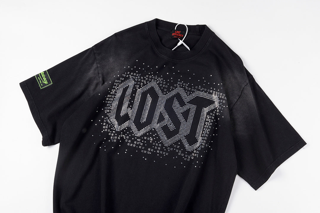 Lost Intricacy Rhinestone Logo Washed Cotton T-Shirt - Black / Light Gray - product image 3