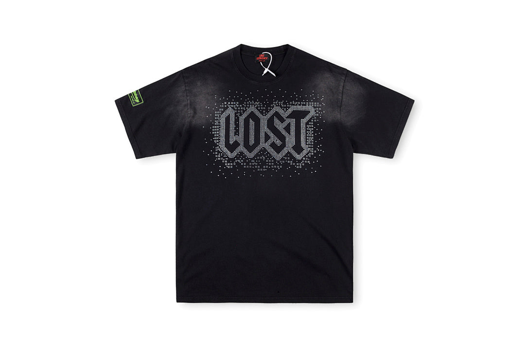 Lost Intricacy Rhinestone Logo Washed Cotton T-Shirt - Black / Light Gray - product image 11