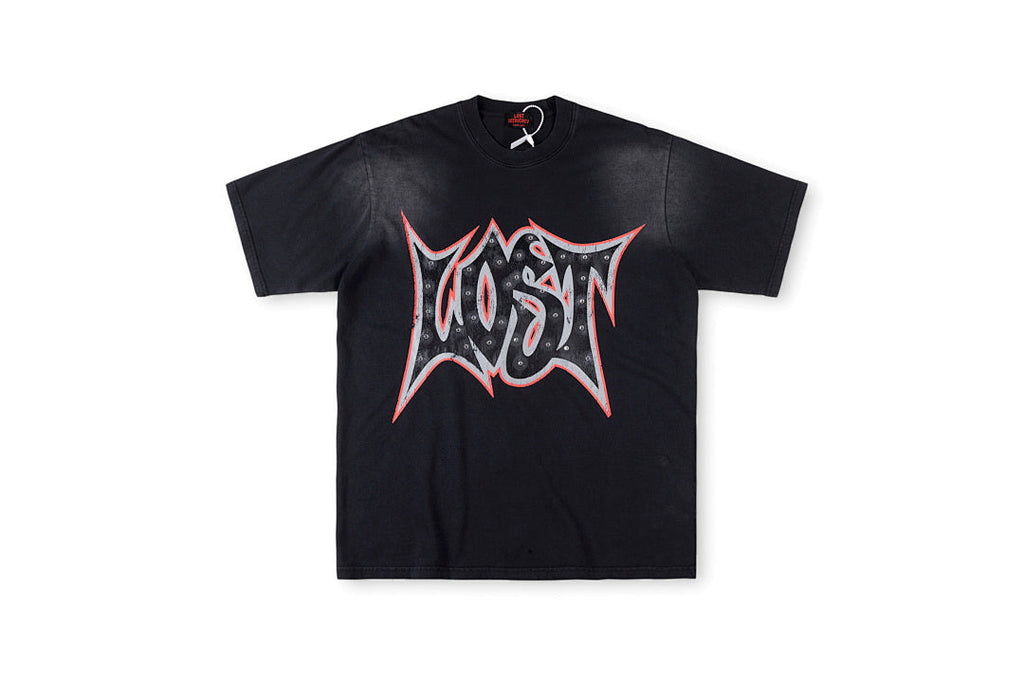 Lost Intricacy Rhinestone Logo Washed Cotton T-Shirt - Charcoal / Light Gray - product image 4