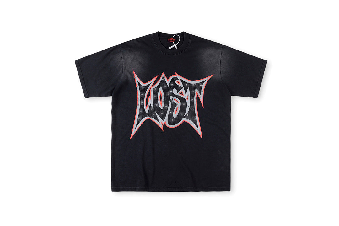 Lost Intricacy Rhinestone Logo Washed Cotton T-Shirt - Charcoal / Light Gray - product image 4