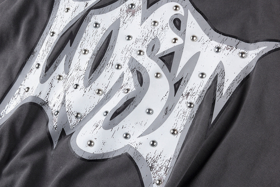 Lost Intricacy Rhinestone Logo Washed Cotton T-Shirt - Charcoal / Light Gray - product image 7