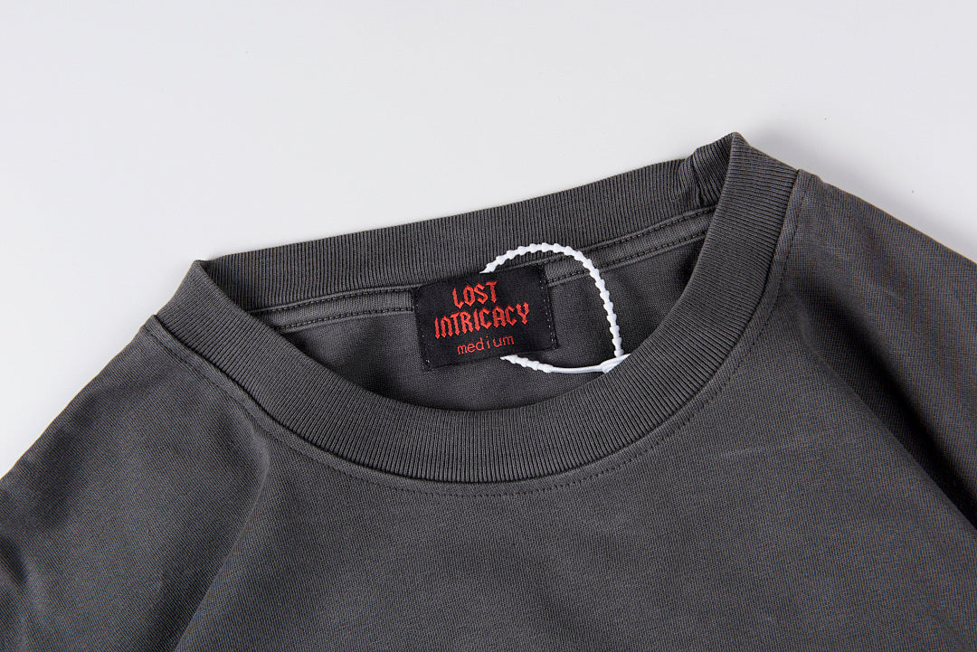 Lost Intricacy Rhinestone Logo Washed Cotton T-Shirt - Charcoal / Light Gray - product image 8