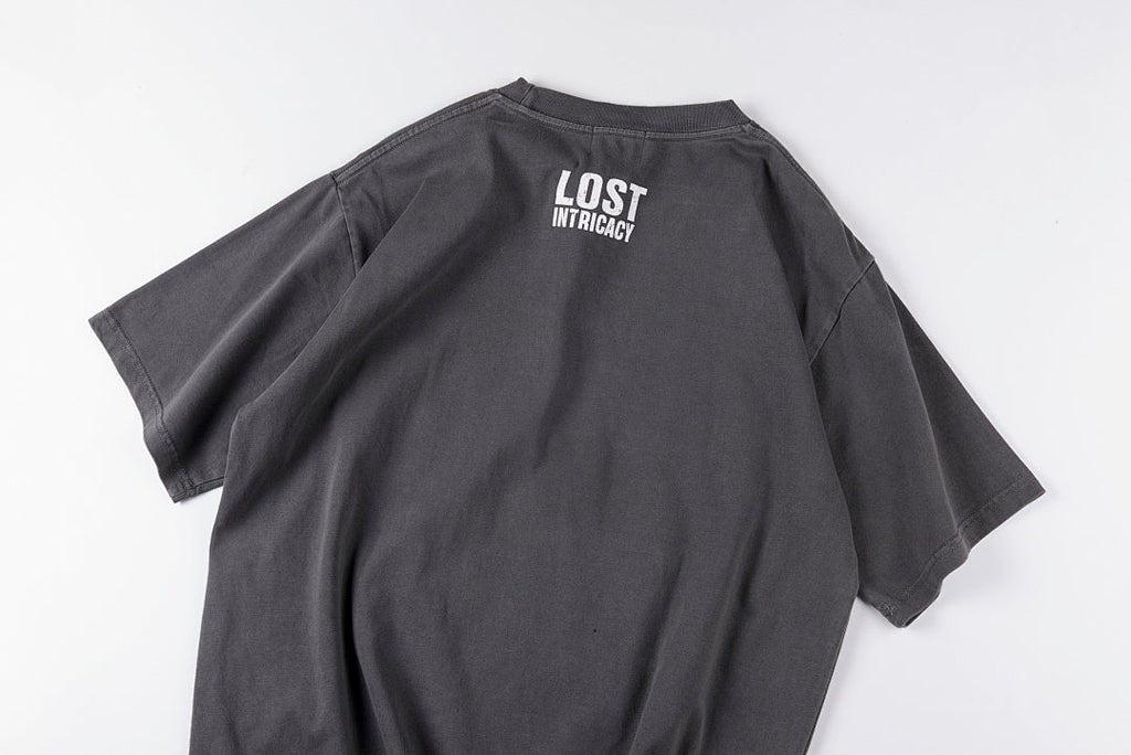 Lost Intricacy Rhinestone Logo Washed Cotton T-Shirt - Charcoal / Light Gray - product image 11