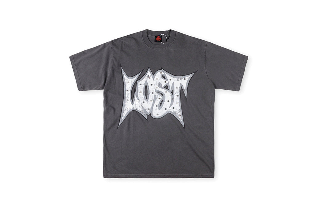 Lost Intricacy Rhinestone Logo Washed Cotton T-Shirt - Charcoal / Light Gray - product image 13