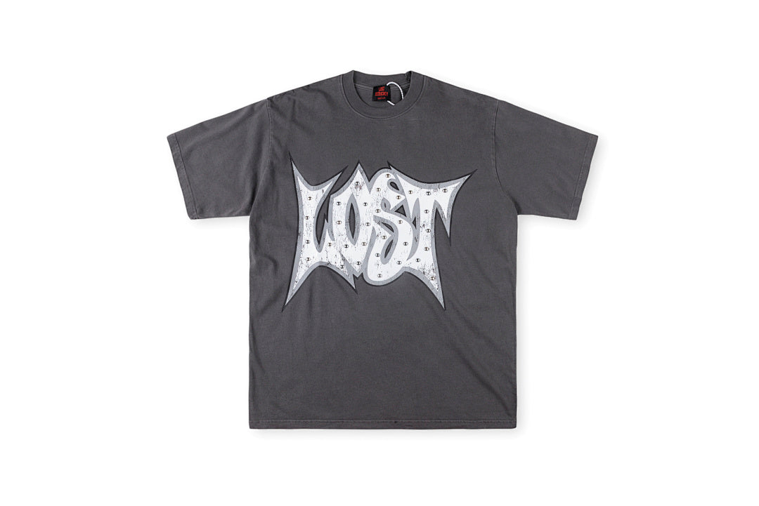 Lost Intricacy Rhinestone Logo Washed Cotton T-Shirt - Charcoal / Light Gray - product image 13