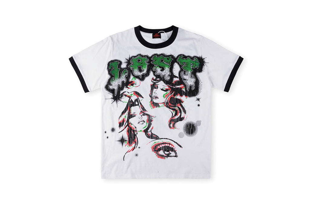 Lost Intricacy Black and White Rhinestone Graphic T-Shirt - Light Gray - product image 4
