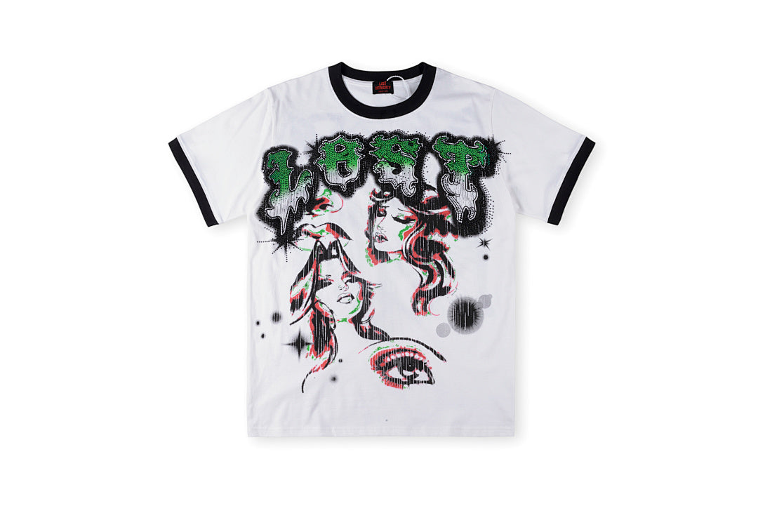 Lost Intricacy Black and White Rhinestone Graphic T-Shirt - Light Gray - product image 4