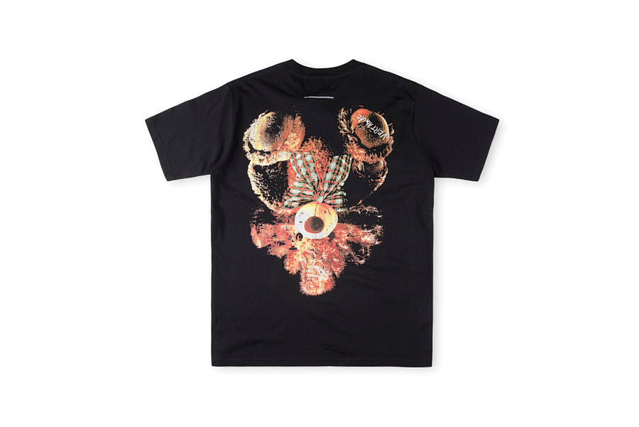 Vertabrae Push Teddy Bear Graphic Cotton T-Shirt - Black
