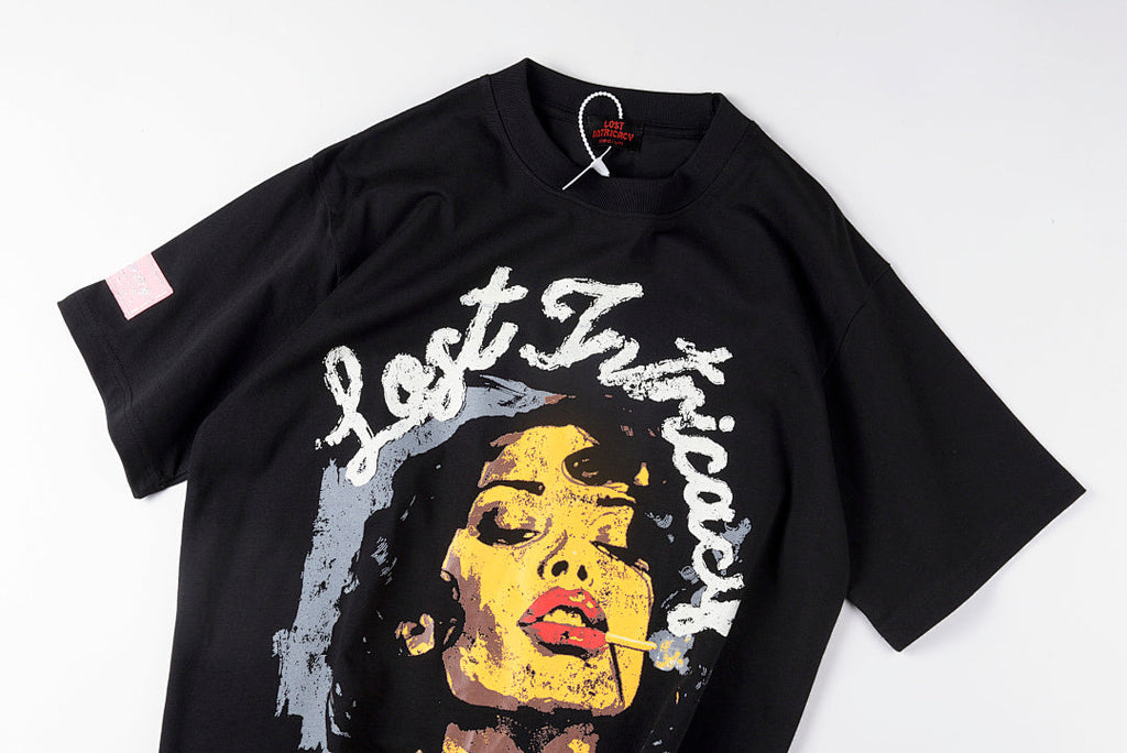 Lost Intricacy Woman Portrait Washed Cotton T-Shirt - Black - product image 8