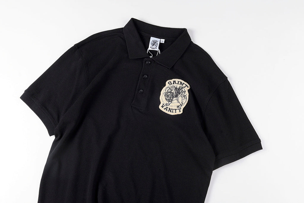 Saint Vanity Embroidered Logo Cotton Polo Shirt - Black / Red / Light Gray - product image 8