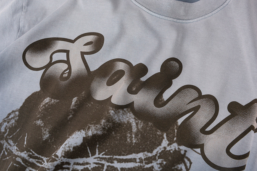 Saint Vanity Vintage Washed Portrait Cotton T-Shirt - Blue Gray - product image 5