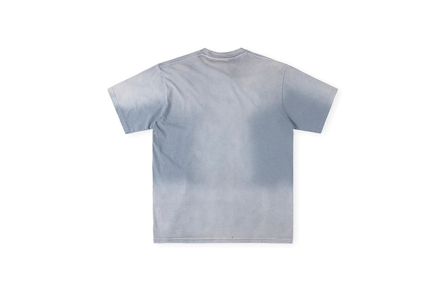 Saint Vanity Vintage Washed Portrait Cotton T-Shirt - Blue Gray
