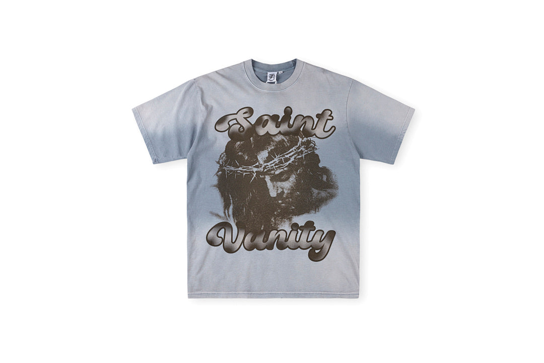 Saint Vanity Vintage Washed Portrait Cotton T-Shirt - Blue Gray - product image 1