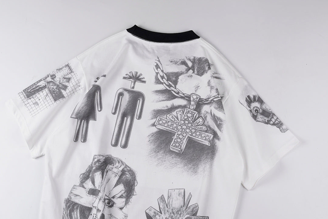 Vertabrae Push Sketch Collage Cotton T-Shirt - Light Gray - product image 14