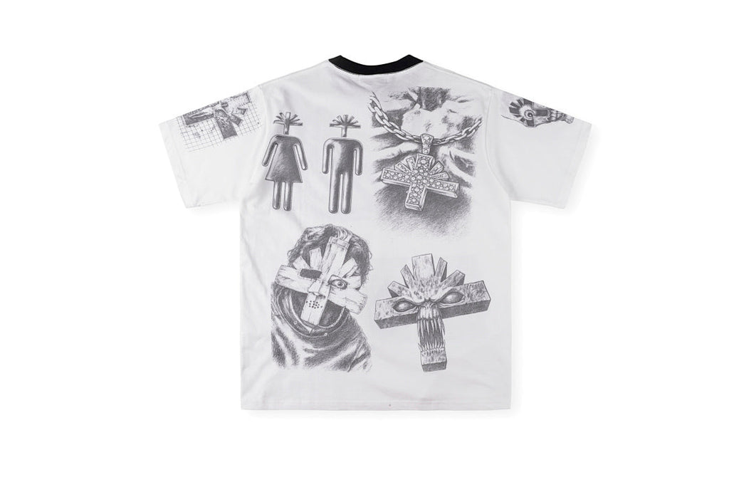 Vertabrae Push Sketch Collage Cotton T-Shirt - Light Gray - product image 2