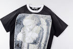 Vertabrae Push Bandaged Angel Contrast Collar Cotton T-Shirt - Black - product image 9