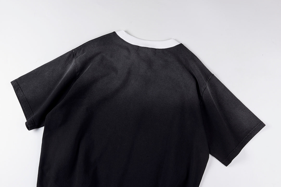 Vertabrae Push Bandaged Angel Contrast Collar Cotton T-Shirt - Black - product image 11