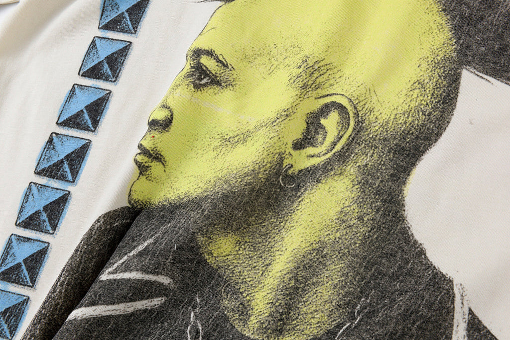 Vertabrae Punk Portrait Contrast Collar Cotton T-Shirt - Light Gray Mint - product image 6