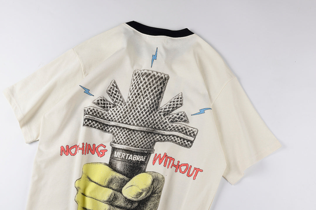 Vertabrae Punk Portrait Contrast Collar Cotton T-Shirt - Light Gray Mint - product image 12