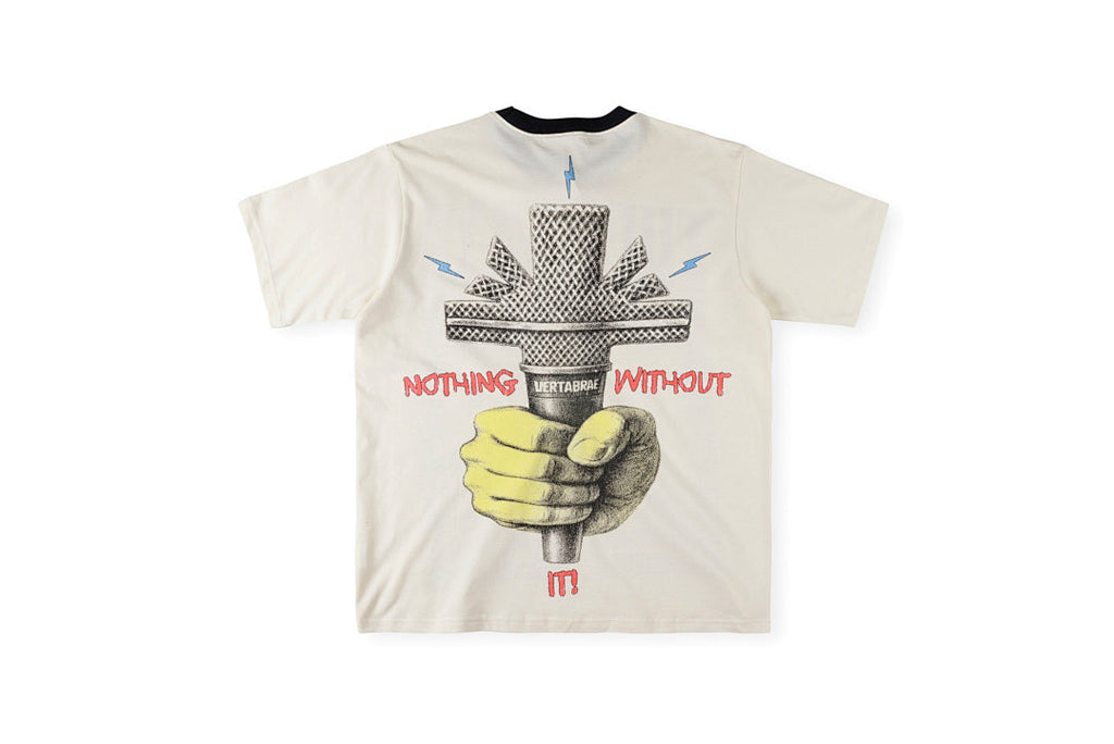 Vertabrae Punk Portrait Contrast Collar Cotton T-Shirt - Light Gray Mint - product image 2