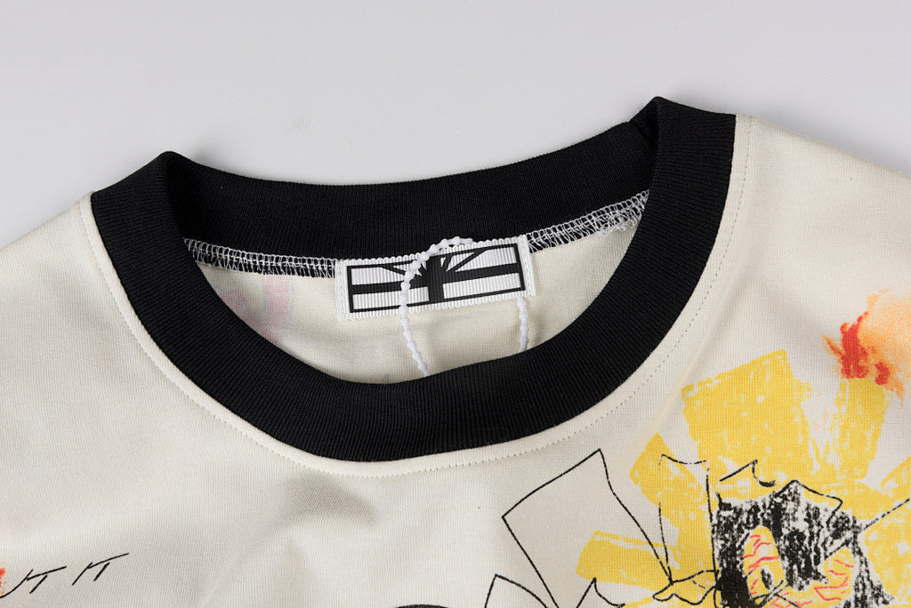 Vertabrae Punk Graffiti Contrast Collar Cotton T-Shirt - Light Gray Mint - product image 4