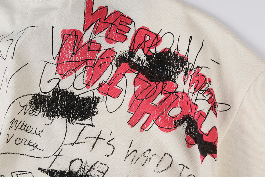 Vertabrae Punk Graffiti Contrast Collar Cotton T-Shirt - Light Gray Mint - product image 9