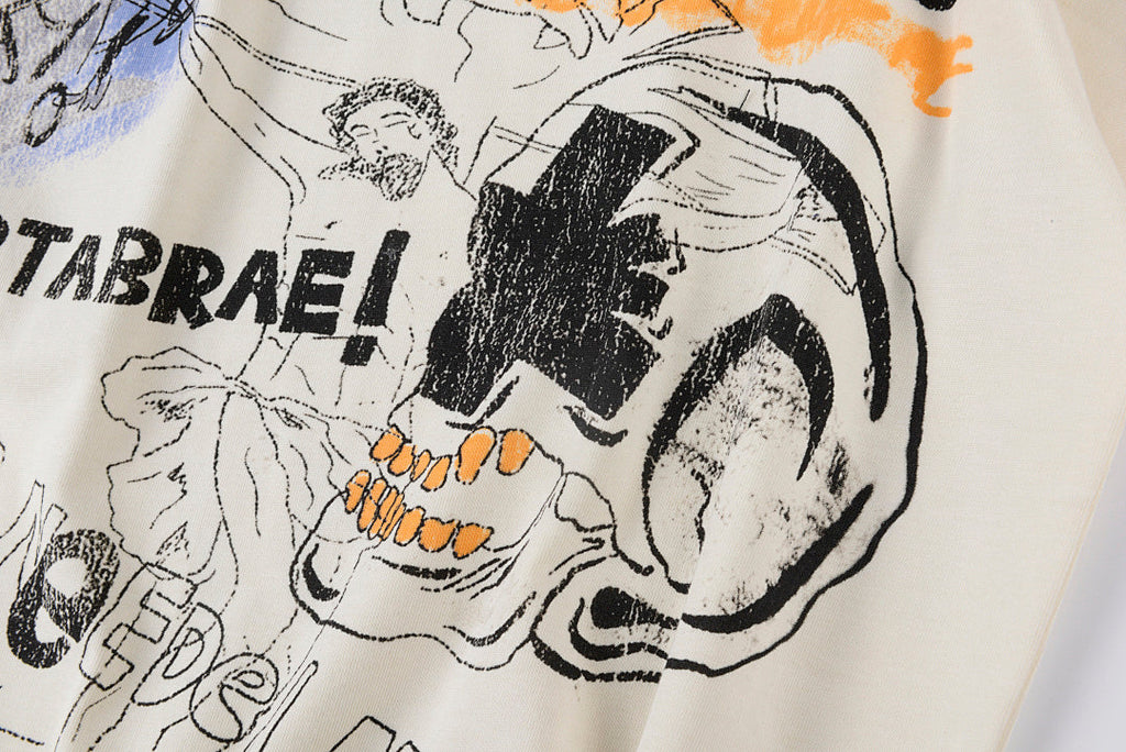Vertabrae Punk Graffiti Contrast Collar Cotton T-Shirt - Light Gray Mint - product image 10