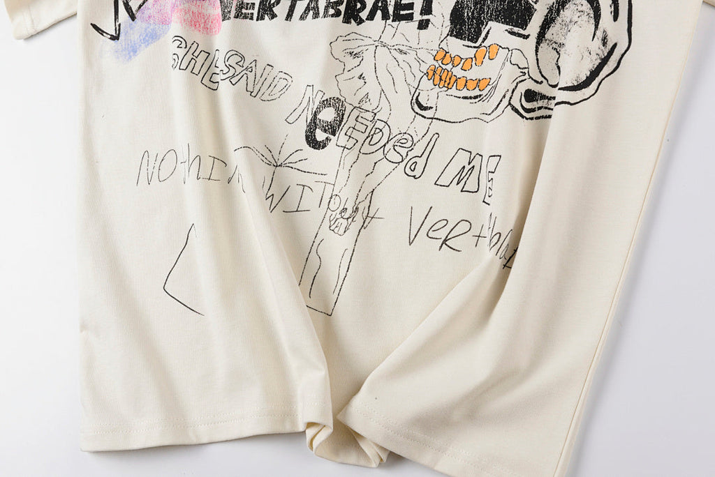 Vertabrae Punk Graffiti Contrast Collar Cotton T-Shirt - Light Gray Mint - product image 11