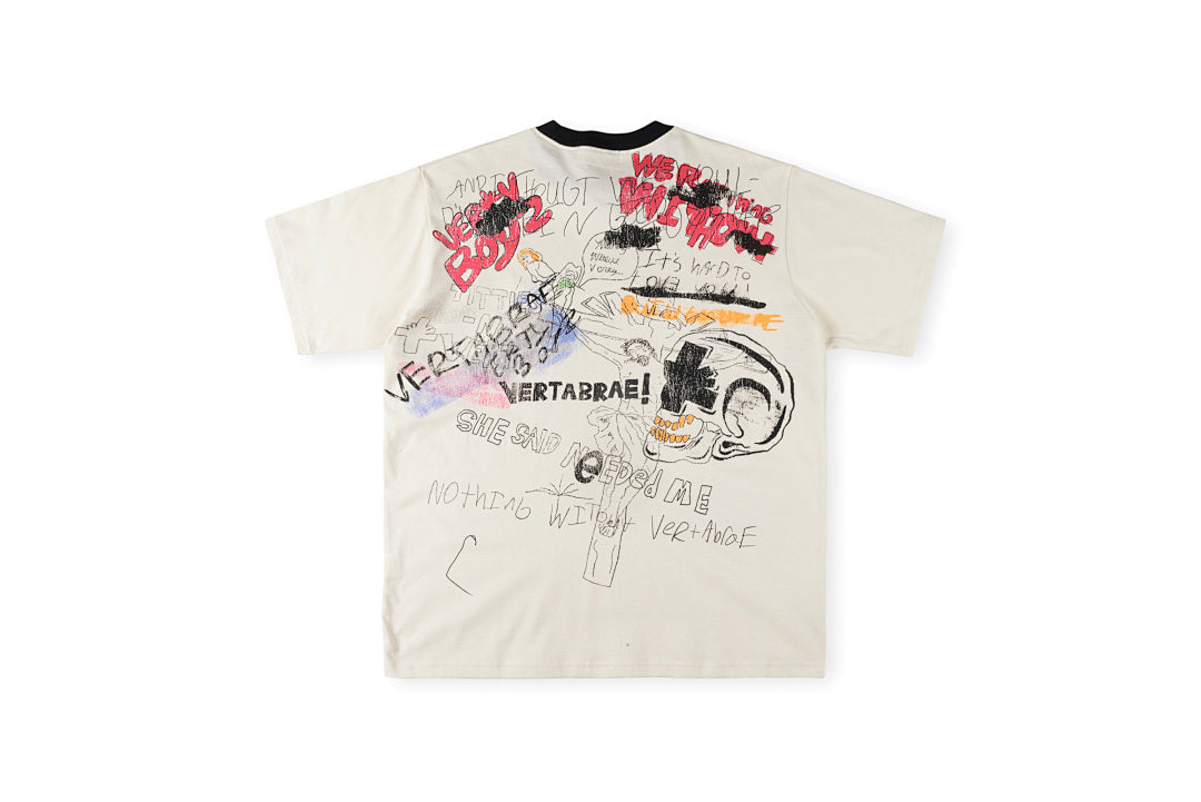 Vertabrae Punk Graffiti Contrast Collar Cotton T-Shirt - Light Gray Mint - product image 2