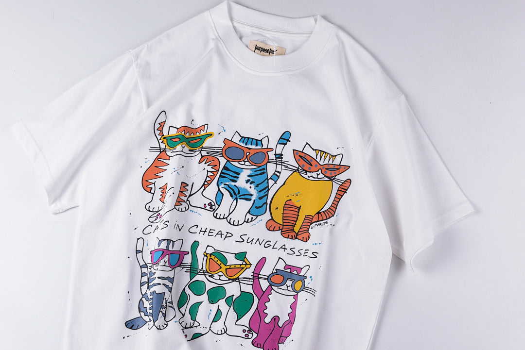 Cats in Cheap Sunglasses Graphic Cotton T-Shirt - Light Gray - product image 7